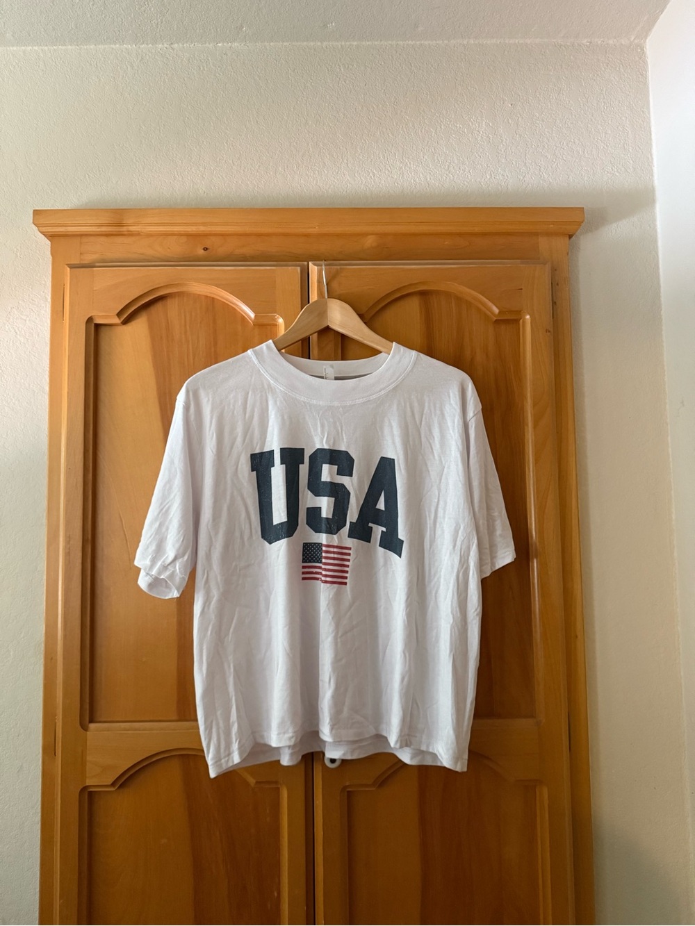 White USA Graphic Short Sleeve Tee with Flag Print